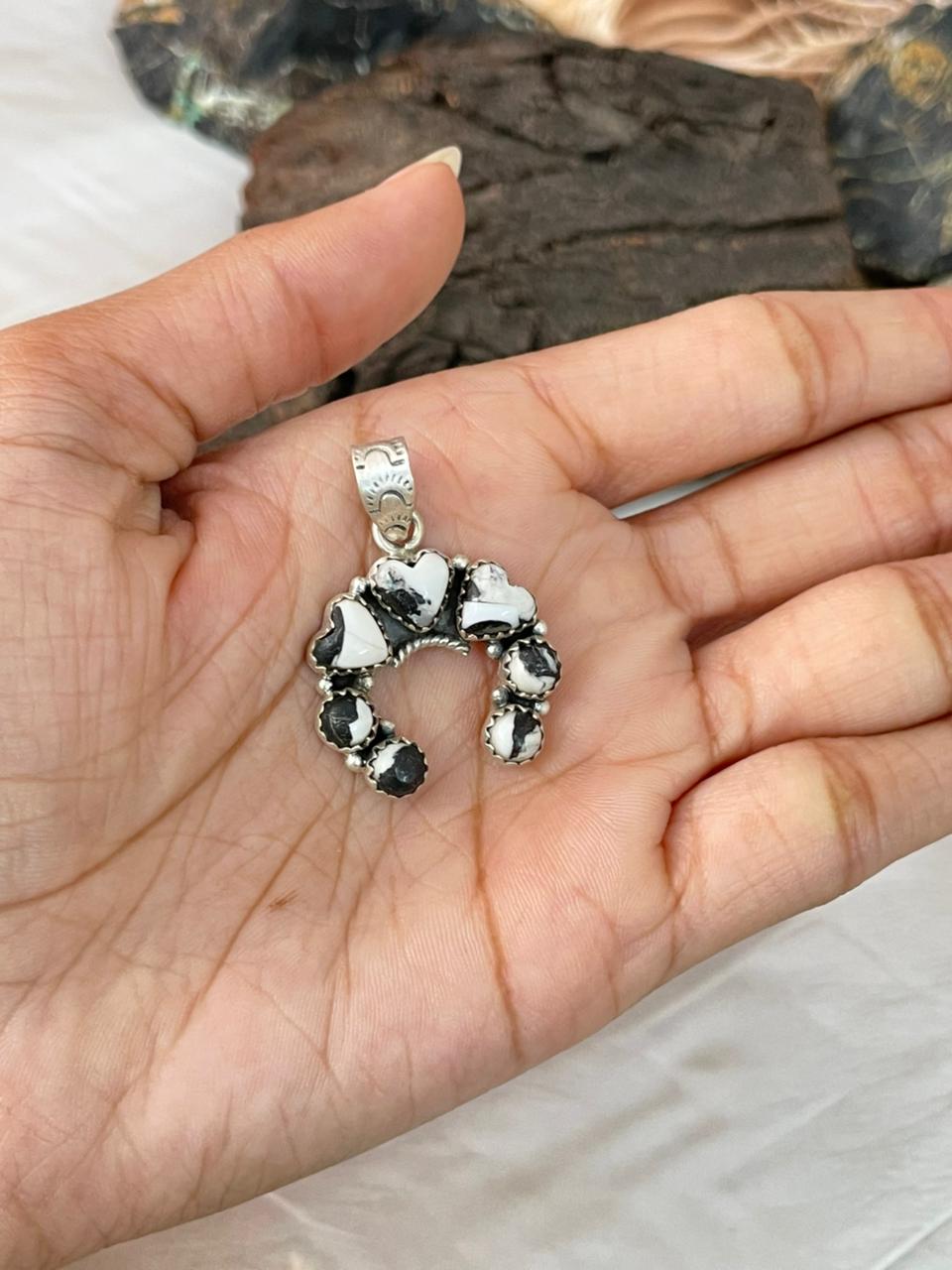 Handmade Sterling Silver White Buffalo Naja Pendant "Signed Nizhoni"