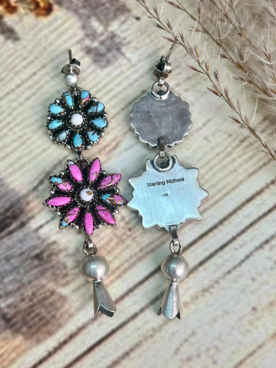 Handmade Sterling Silver Cotton Candy Post Dangle Earrings "Signed Nizhoni"