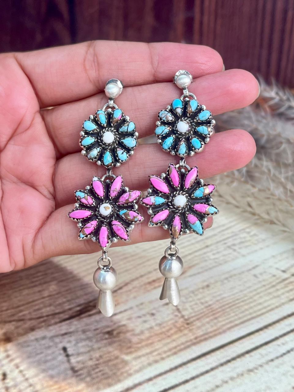 Handmade Sterling Silver Cotton Candy Post Dangle Earrings "Signed Nizhoni"