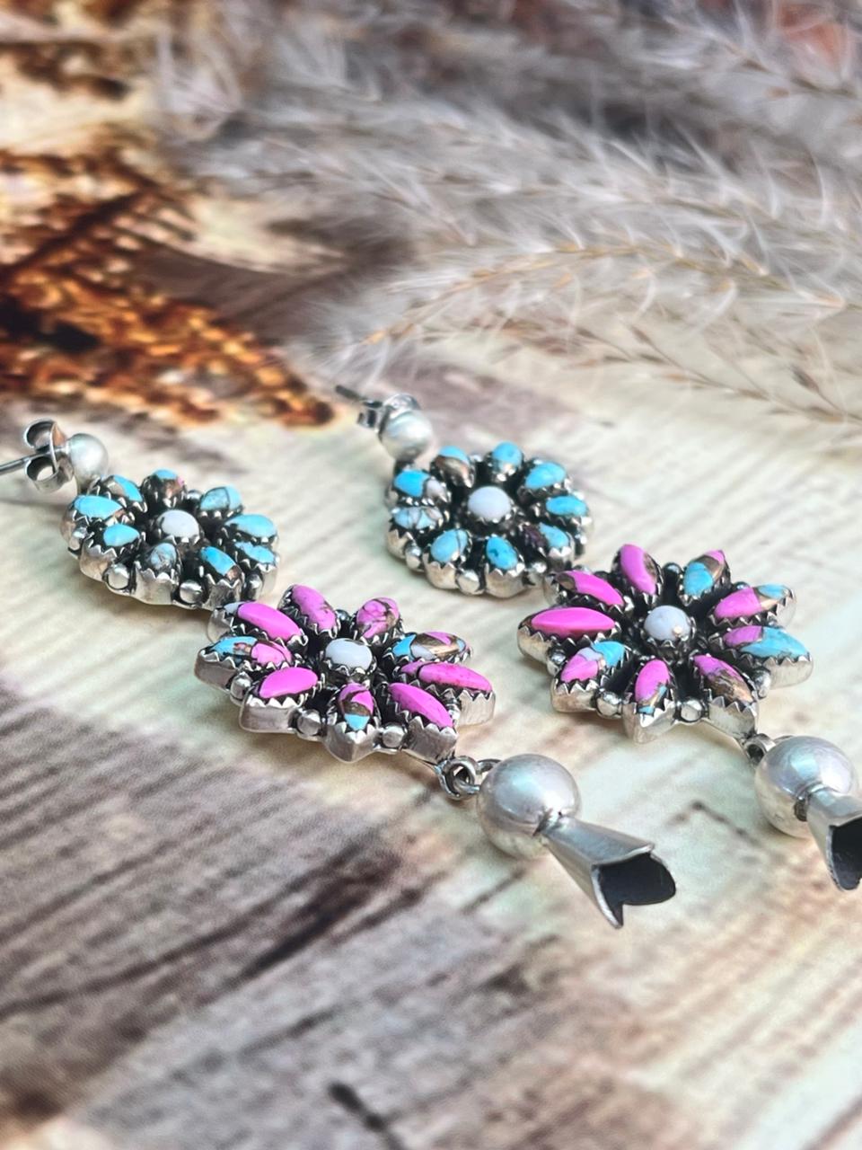 Handmade Sterling Silver Cotton Candy Post Dangle Earrings "Signed Nizhoni"