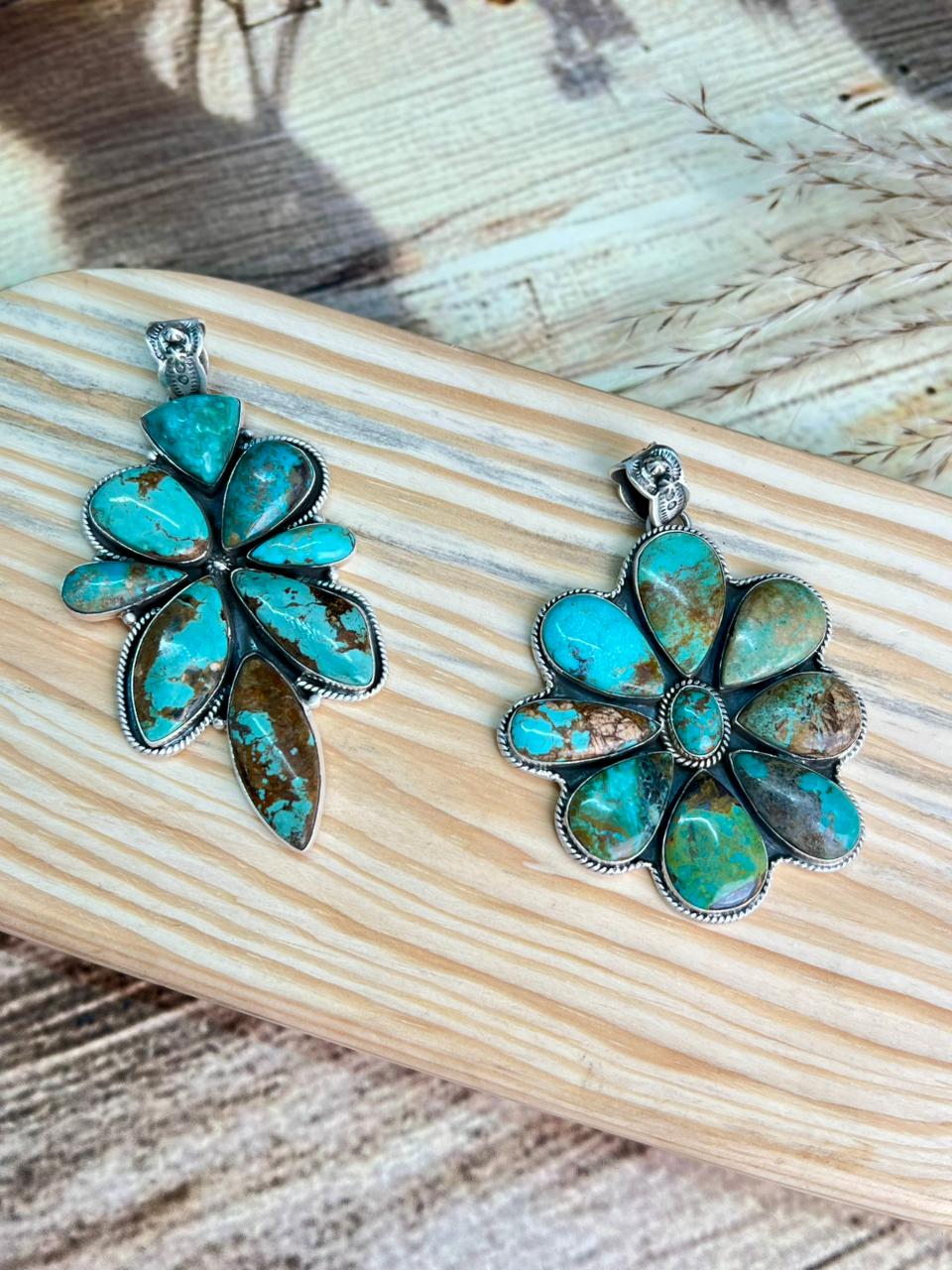 Handmade Sterling Silver Manassa Turquoise Pendant "Signed Nizhoni" (3)