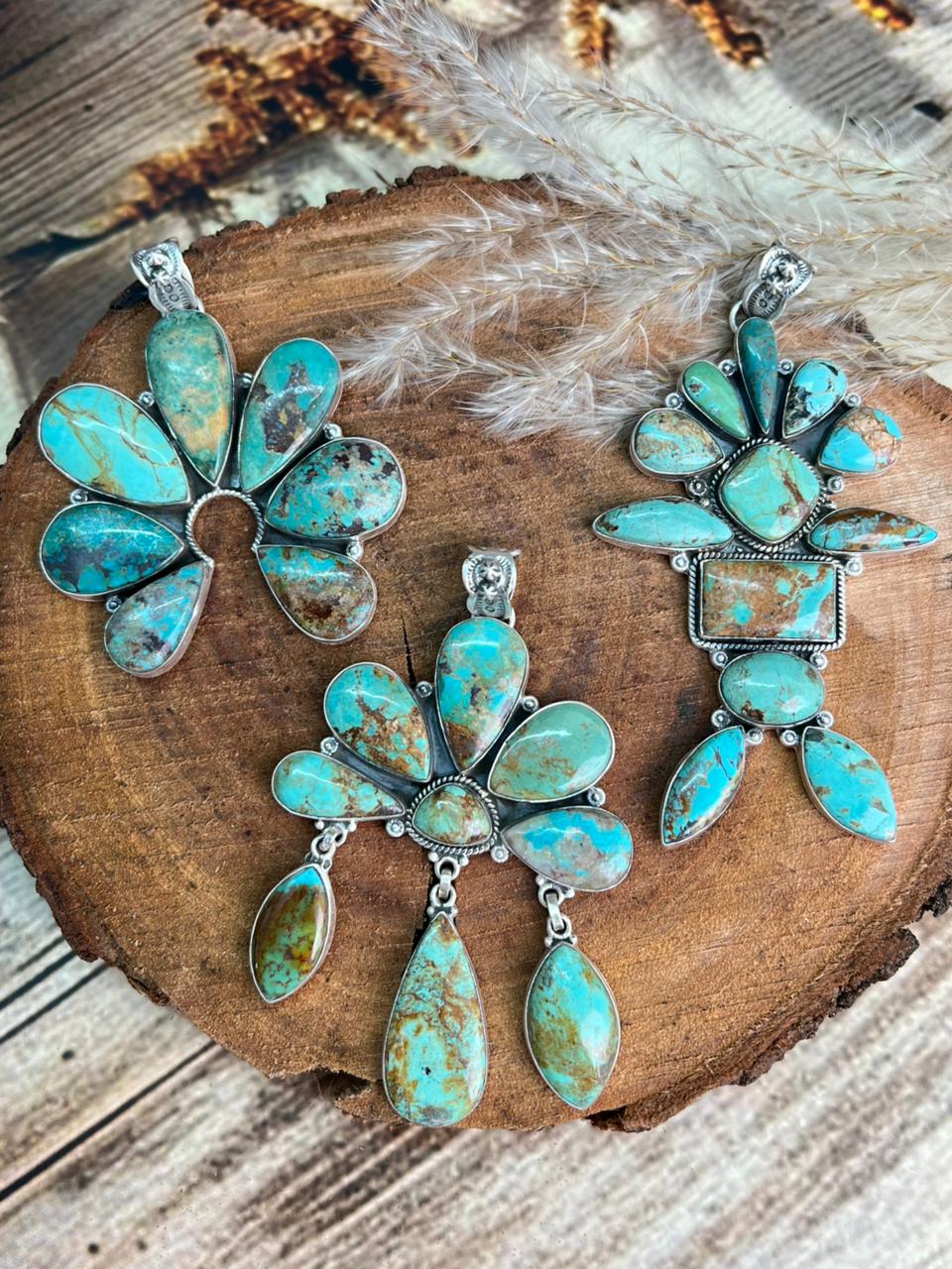Handmade Sterling Silver Manassa Turquoise Pendant "Signed Nizhoni" (2)