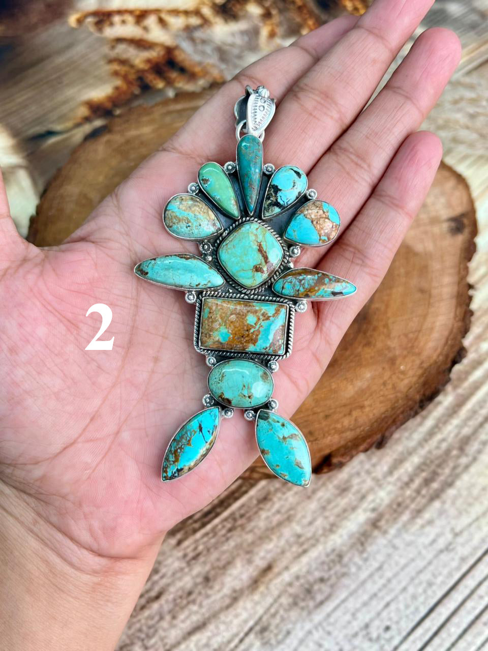 Handmade Sterling Silver Manassa Turquoise Pendant "Signed Nizhoni" (2)
