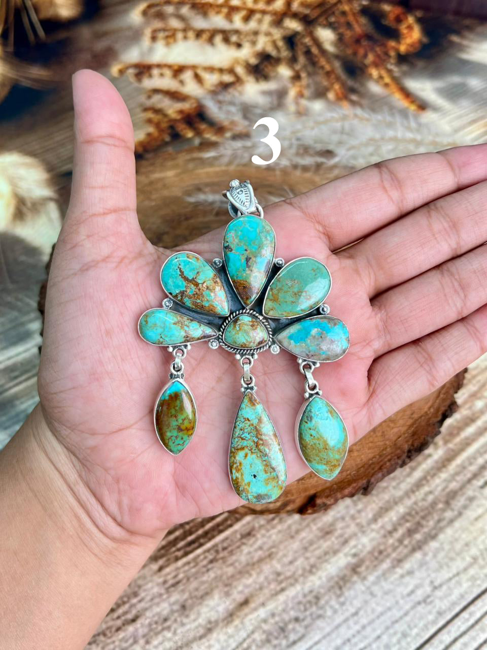 Handmade Sterling Silver Manassa Turquoise Pendant "Signed Nizhoni" (2)