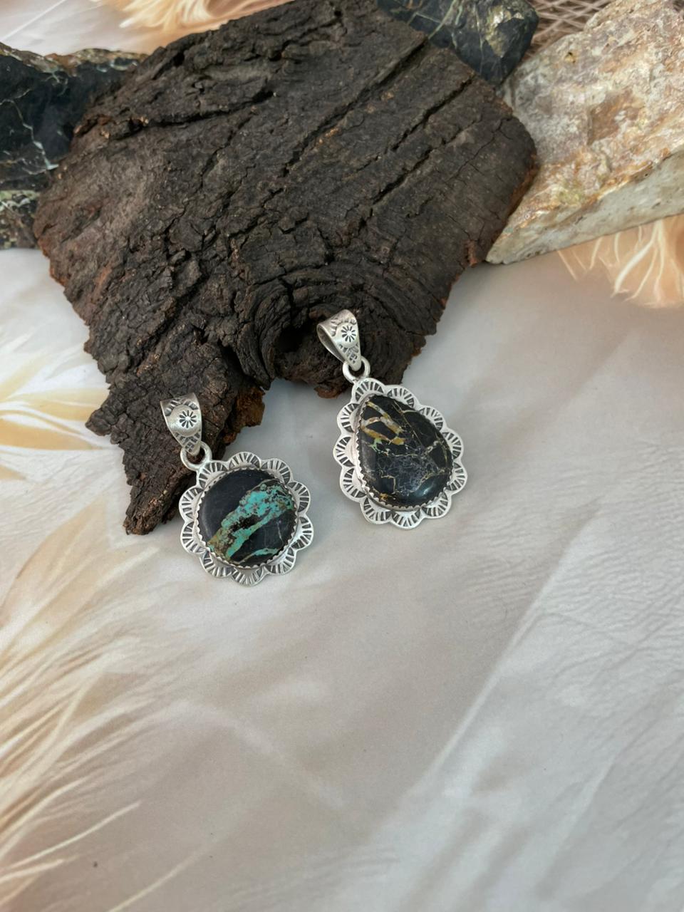 Handmade Sterling Silver Blackjack Turquoise Pendant "Signed Nizhoni" (6)