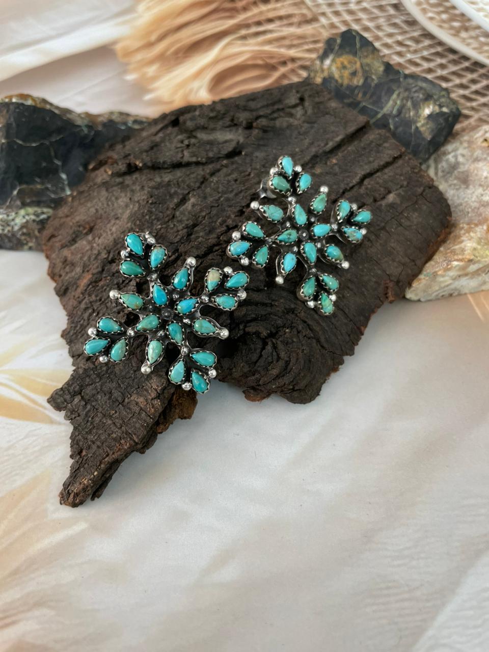 Handmade Sterling Silver Kingman Turquoise Post Studs Earrings "Signed Nizhoni"