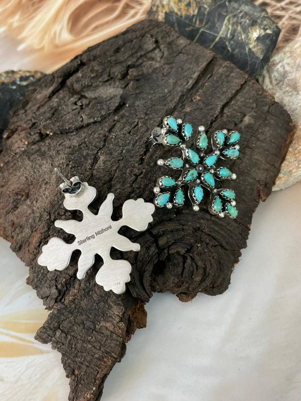 Handmade Sterling Silver Kingman Turquoise Post Studs Earrings "Signed Nizhoni"