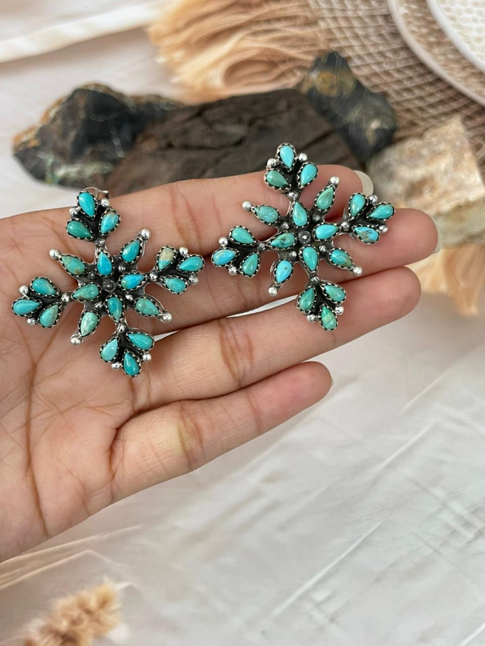 Handmade Sterling Silver Kingman Turquoise Post Studs Earrings "Signed Nizhoni"