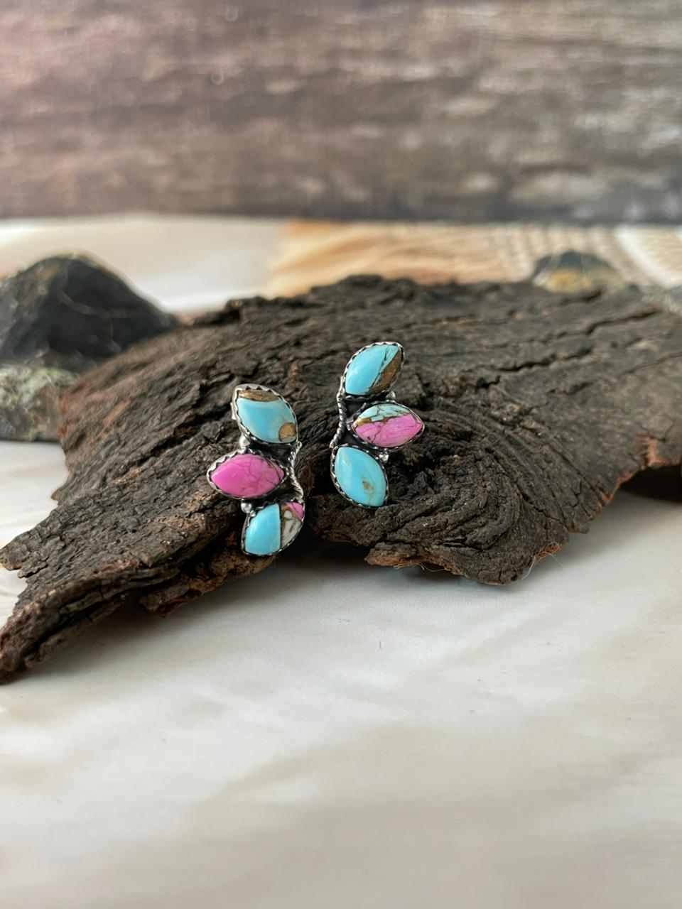 Handmade Sterling Silver Cotton Candy Post Studs Earrings "Signed Nizhoni"