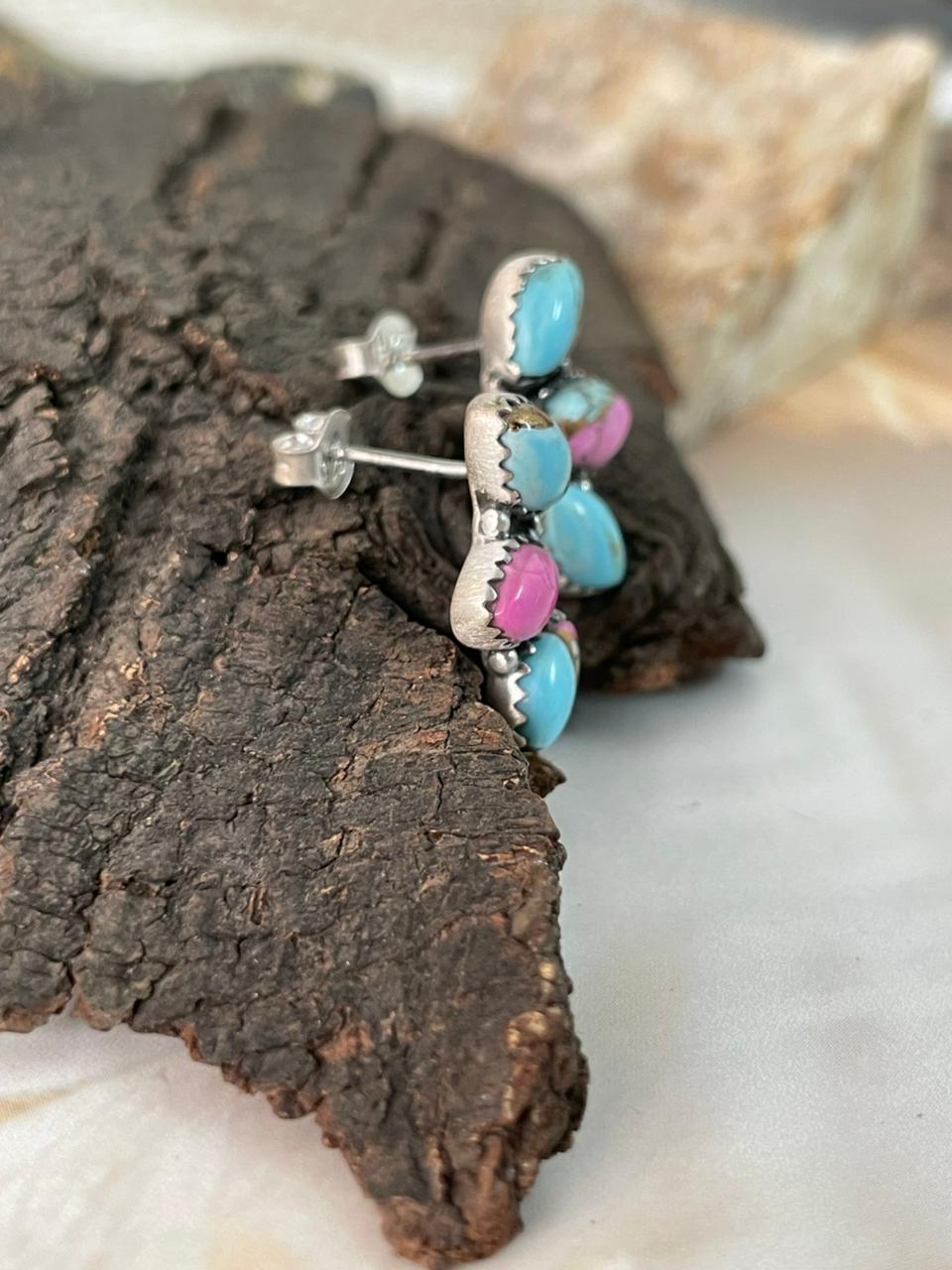 Handmade Sterling Silver Cotton Candy Post Studs Earrings "Signed Nizhoni"