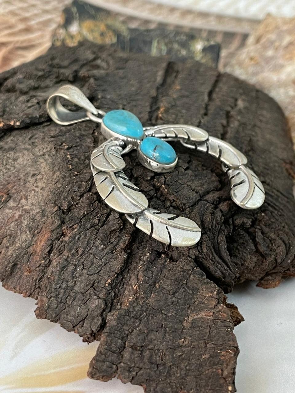 Handmade Sterling Silver Kingman Turquoise Naja Pendant "Signed Nizhoni"