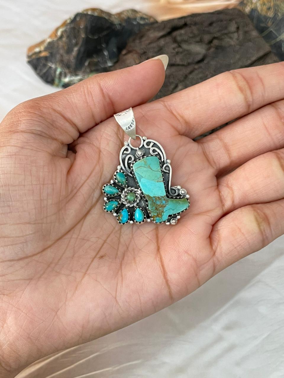 Handmade Sterling Silver Kingman Turquoise Pendant "Signed Nizhoni" (7)