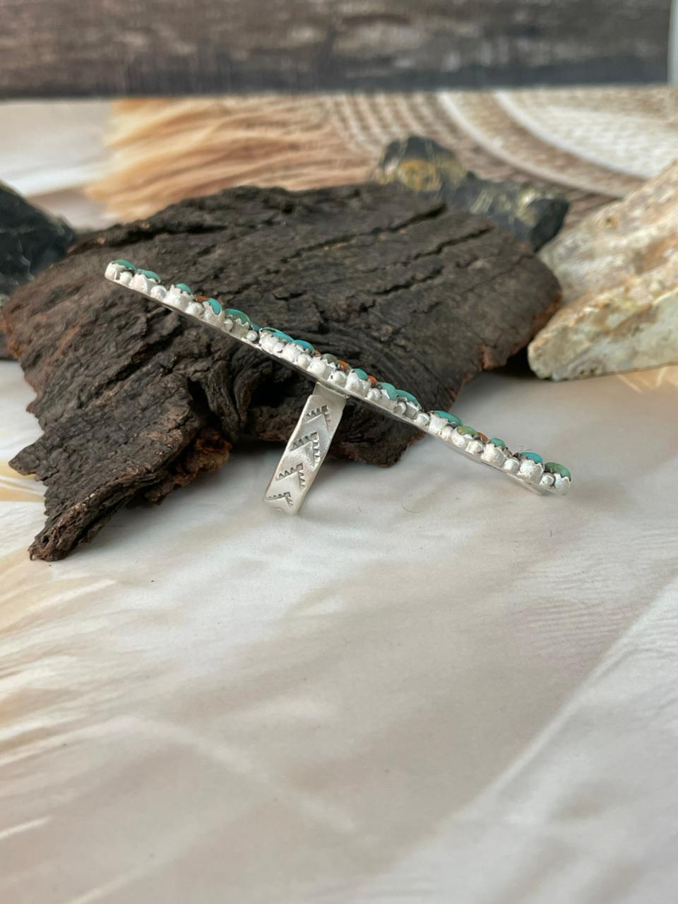 Handmade Sterling Silver Kingman Turquoise with Orange Mojave Adjustable Ring "Signed Nizhoni"