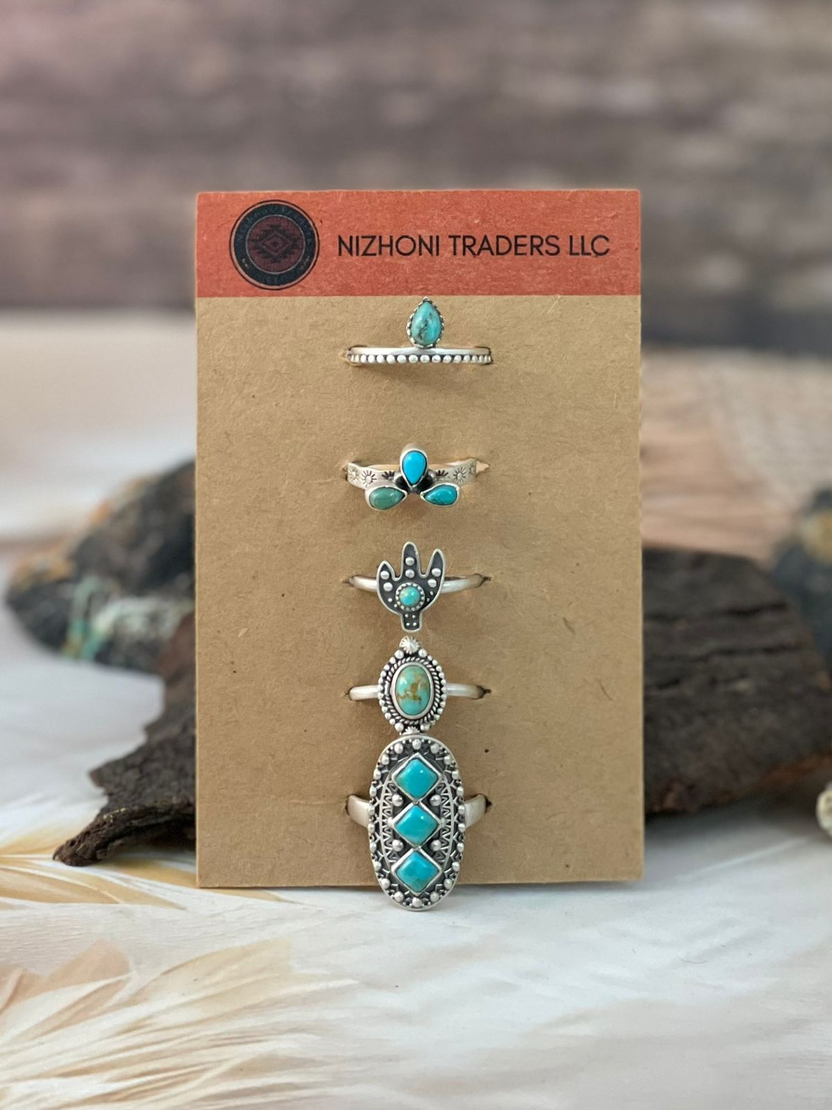 Handmade Sterling Silver Kingman Turquoise Adjustable Ring Card
