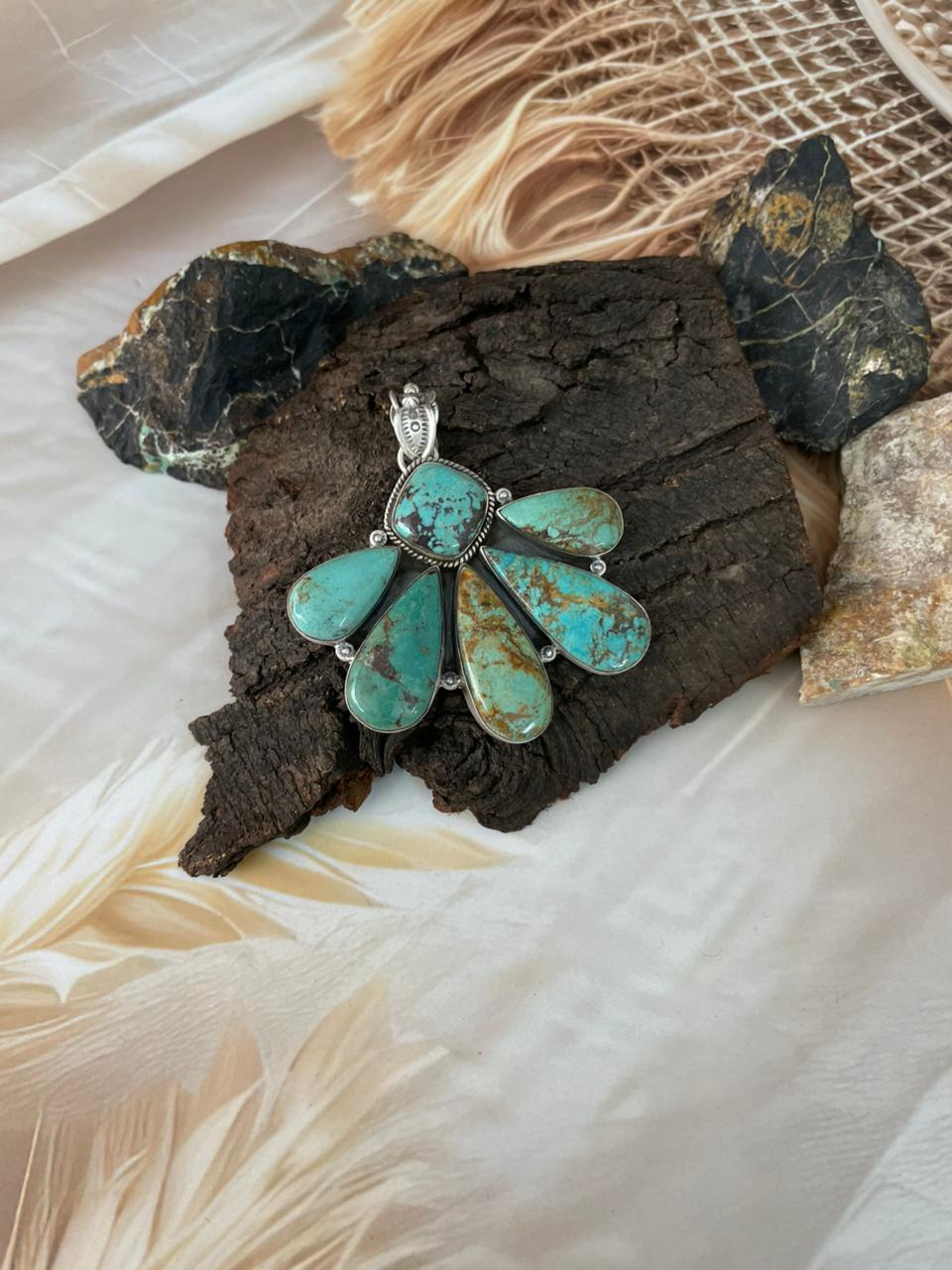 Handmade Sterling Silver Manassa Turquoise Pendant "Signed Nizhoni" (4)