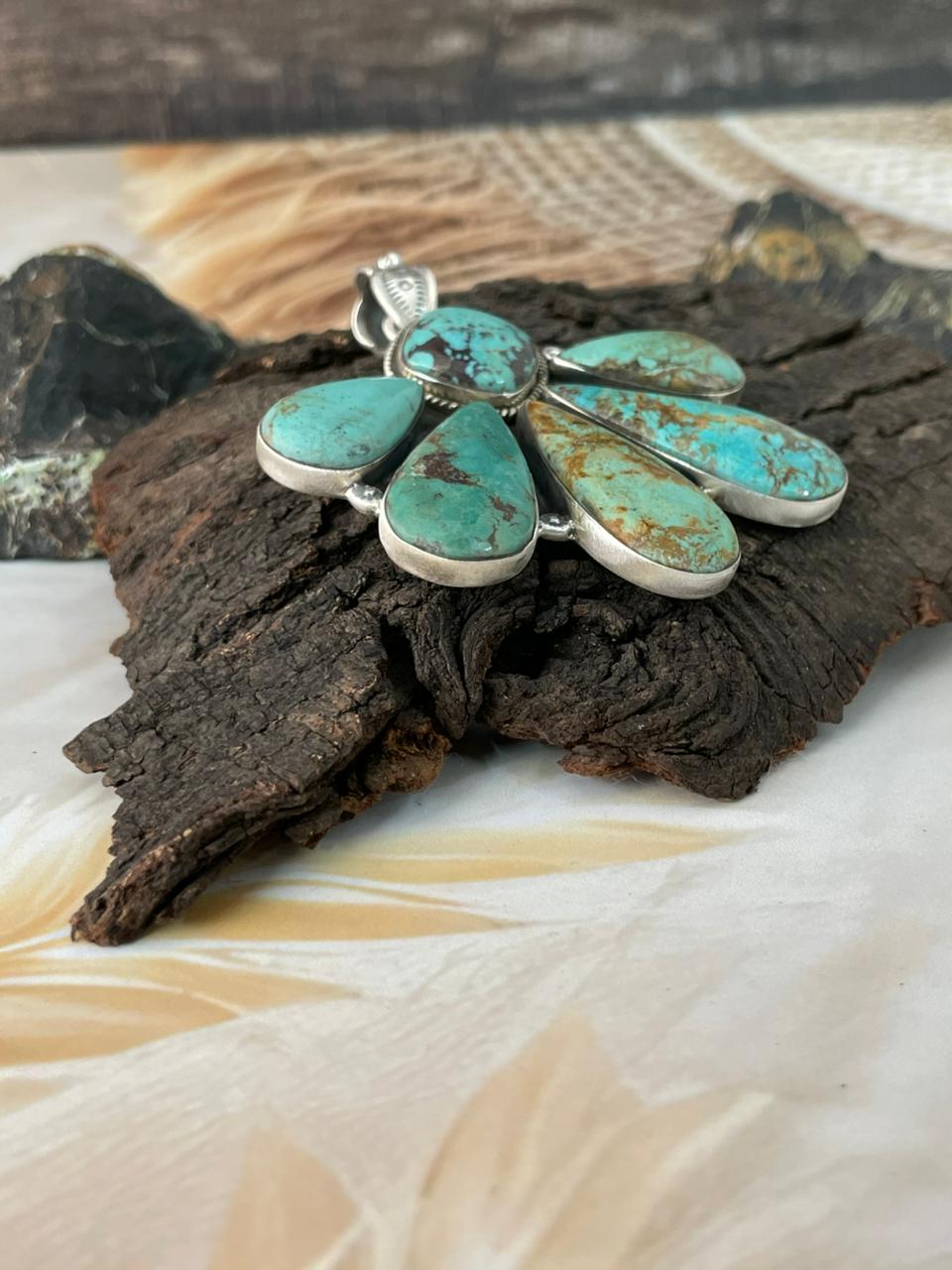 Handmade Sterling Silver Manassa Turquoise Pendant "Signed Nizhoni" (4)