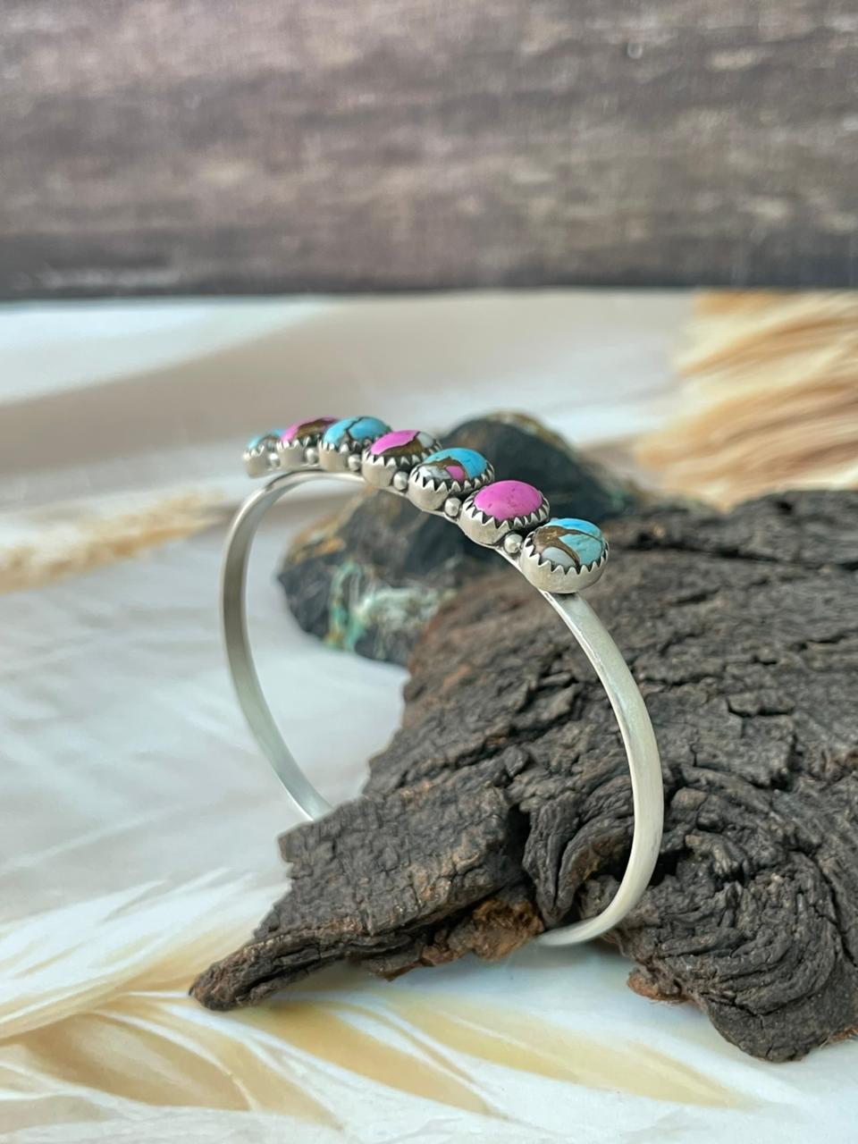Handmade Sterling Silver Cotton Candy Cuff Bracelet "Signed Nizhoni"