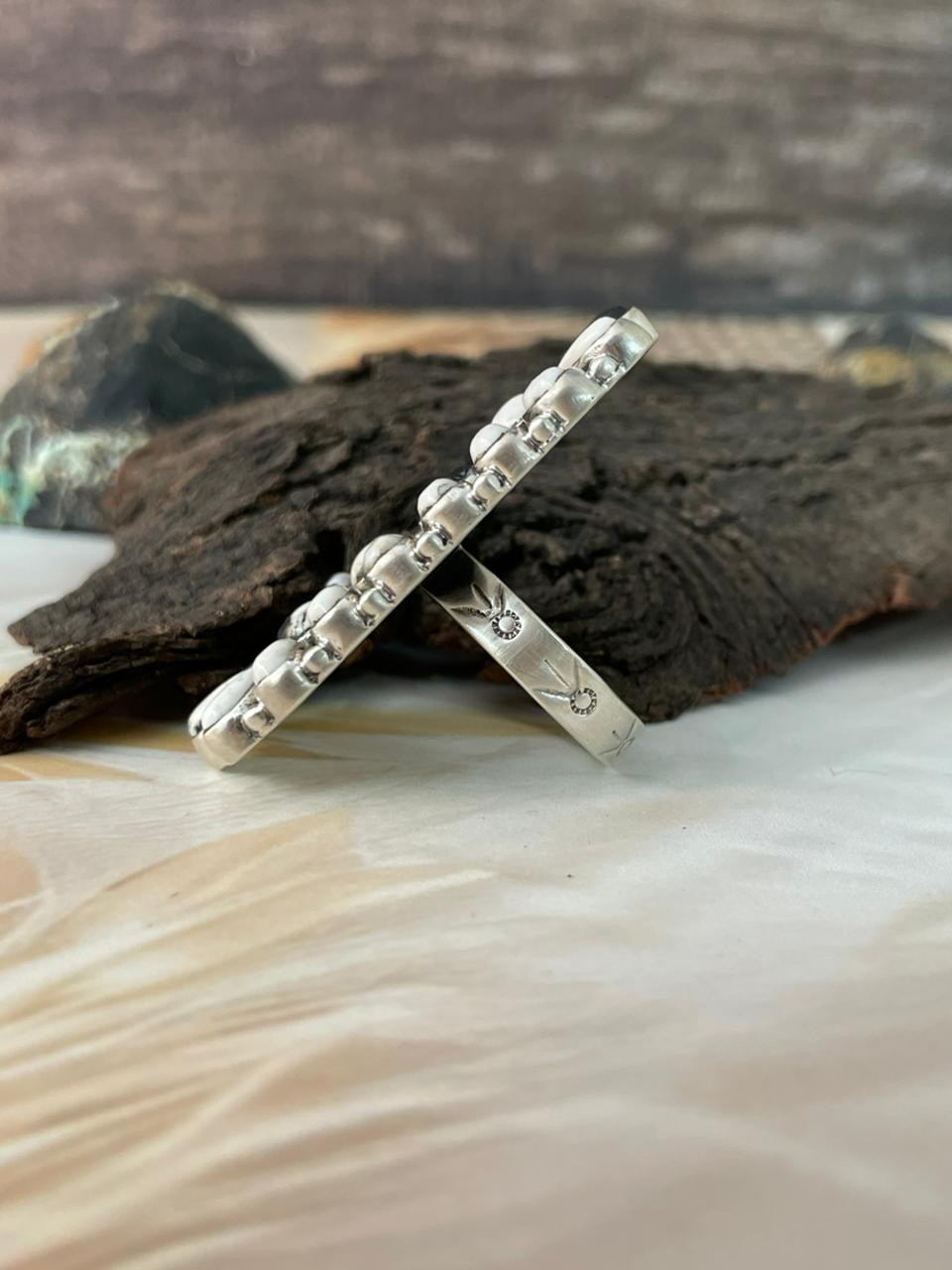 Handmade Sterling Silver White Buffalo Adjustable Ring "Signed Nizhoni"