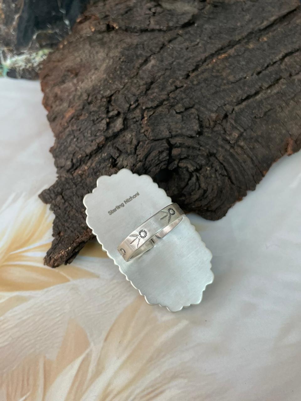 Handmade Sterling Silver White Buffalo Adjustable Ring "Signed Nizhoni"