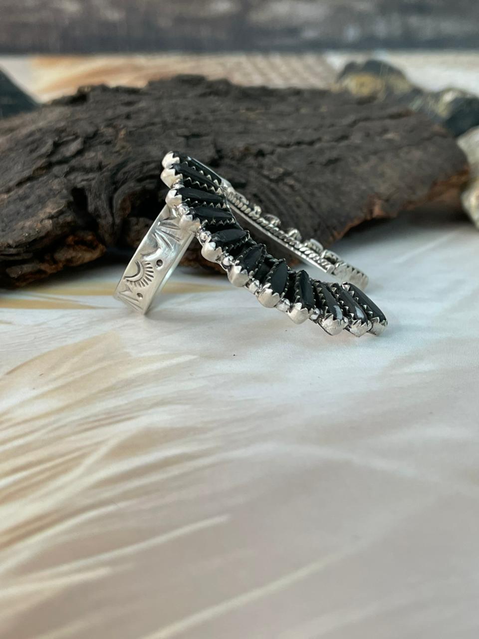 Handmade Sterling Silver White Buffalo Naja Adjustable Ring "Signed Nizhoni"