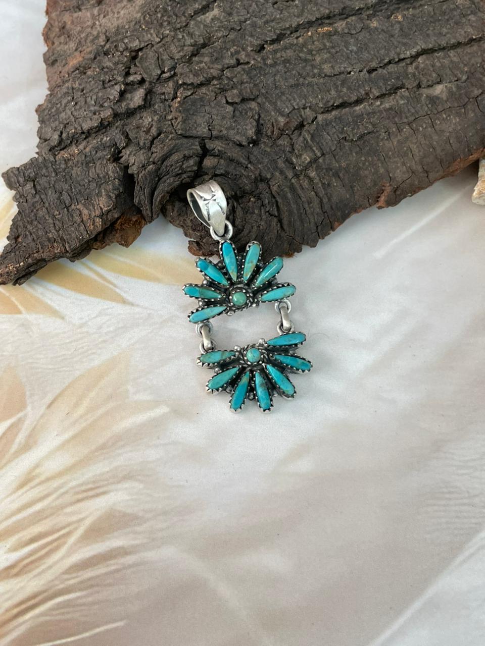 Handmade Sterling Silver Kingman Turquoise Pendant "Signed Nizhoni"