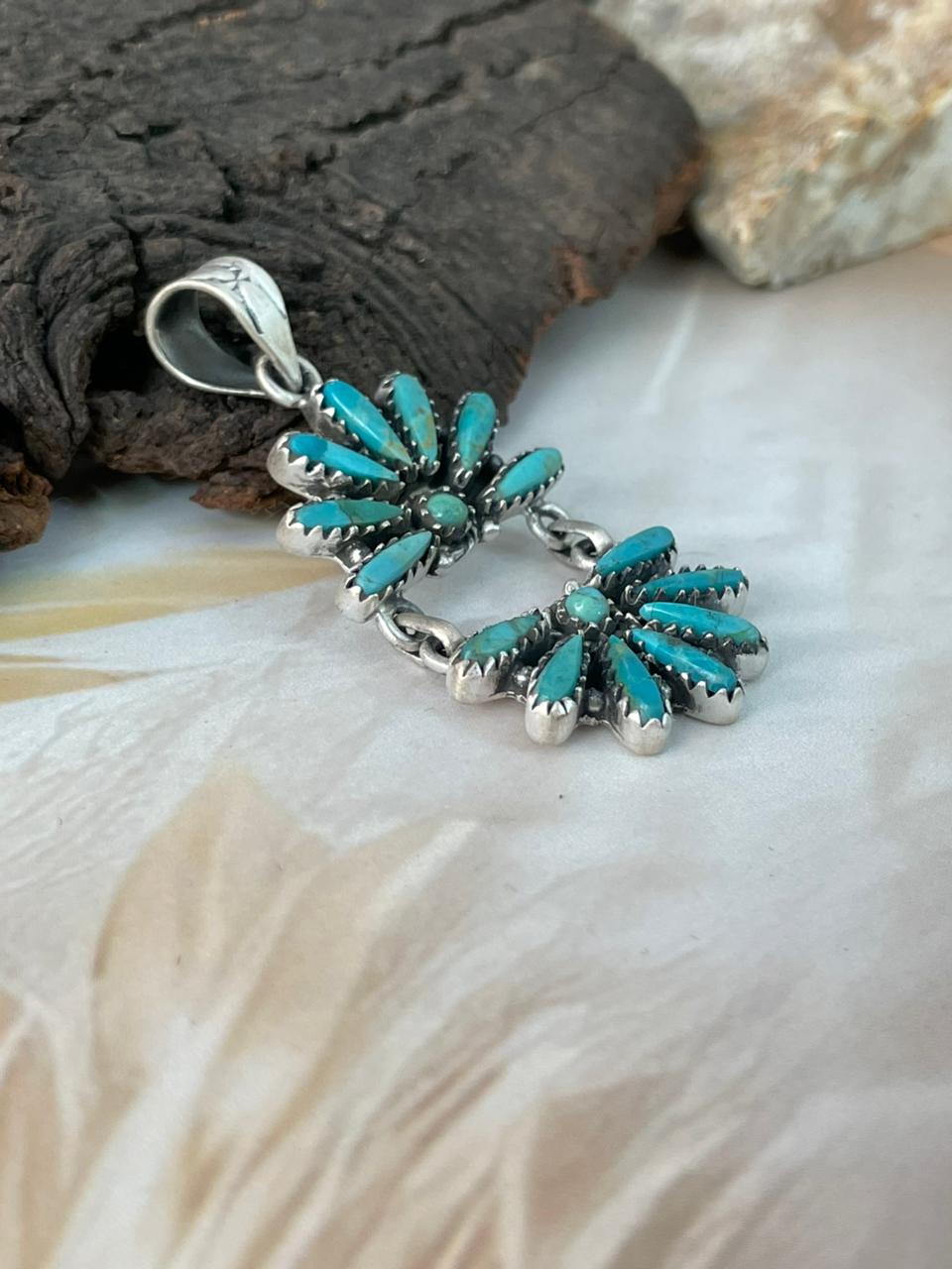 Handmade Sterling Silver Kingman Turquoise Pendant "Signed Nizhoni"