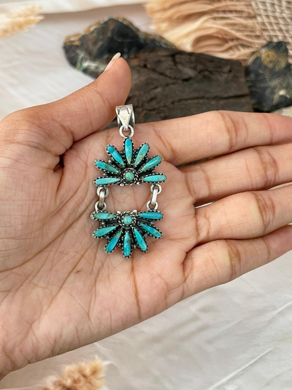 Handmade Sterling Silver Kingman Turquoise Pendant "Signed Nizhoni"