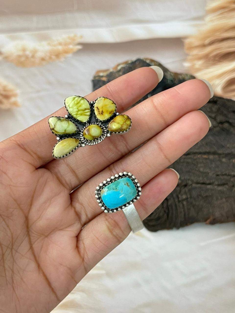 Handmade Sterling Silver Kingman with Palomino Turquoise Cuff Bracelet "Signed Nizhoni"