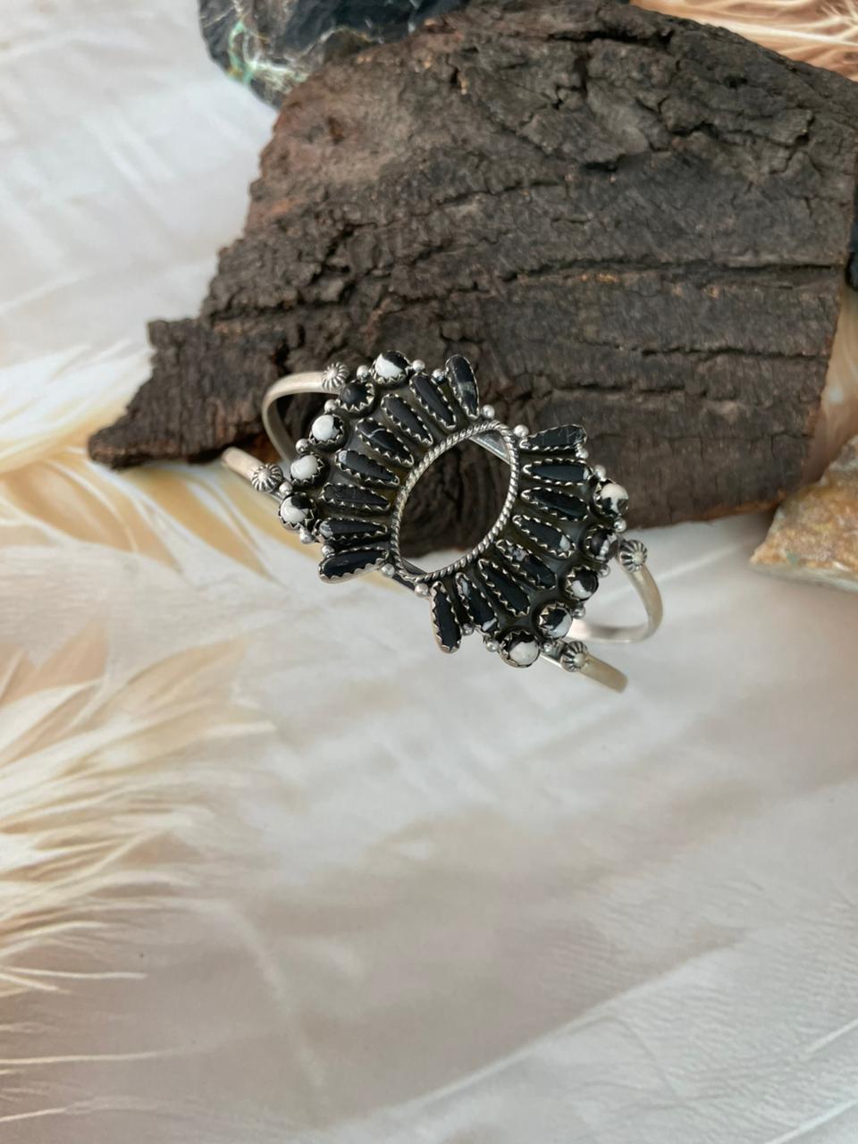 Handmade Sterling Silver White Buffalo Cuff Bracelet "Signed Nizhoni"