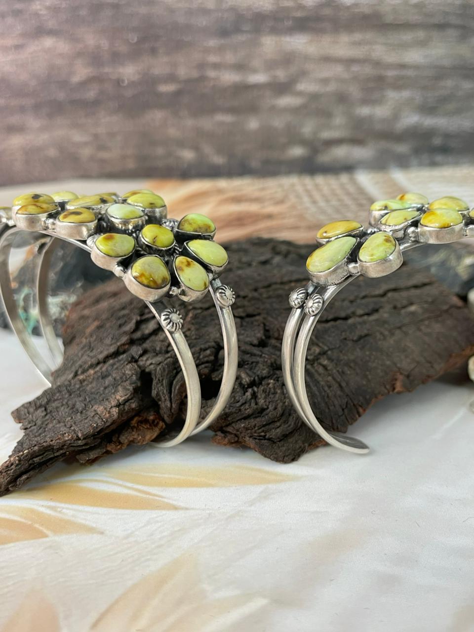 Handmade Sterling Silver Palomino Turquoise Cuff Bracelet "Signed Nizhoni"