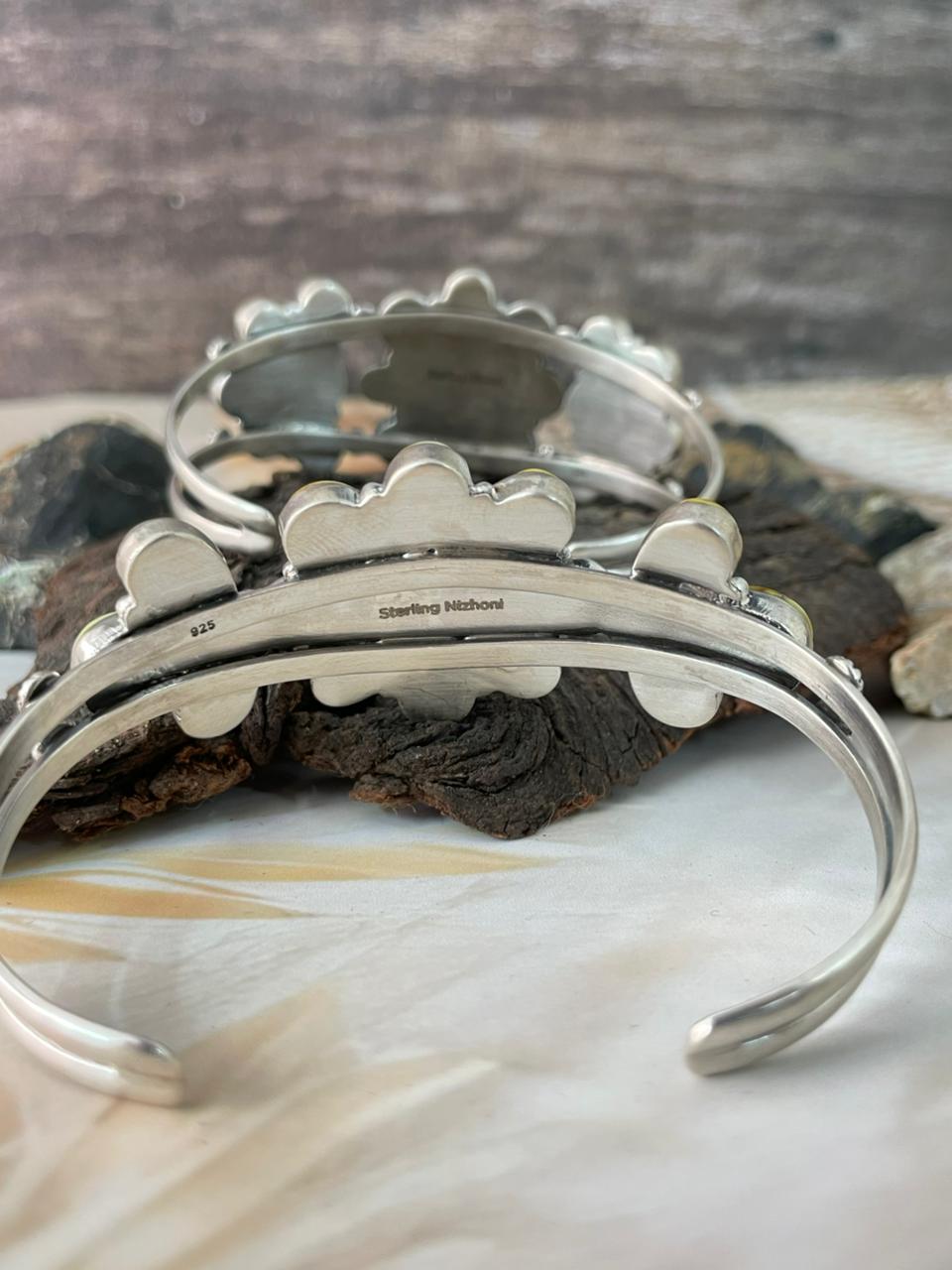 Handmade Sterling Silver Palomino Turquoise Cuff Bracelet "Signed Nizhoni"