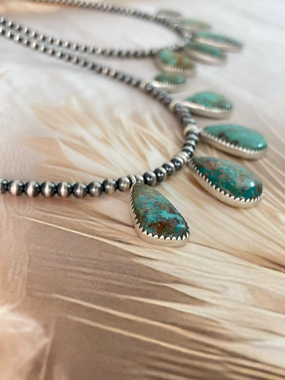 Handmade Sterling Silver Manassa Turquoise Beaded Necklace "Signed Nizhoni"