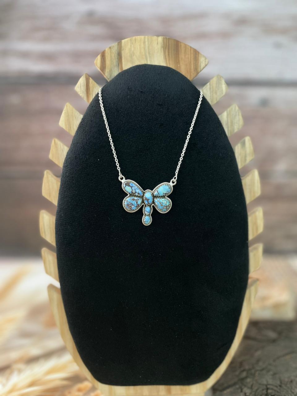 Handmade Sterling Silver Golden Hills Turquoise Butterfly Necklace "Signed Nizhoni"