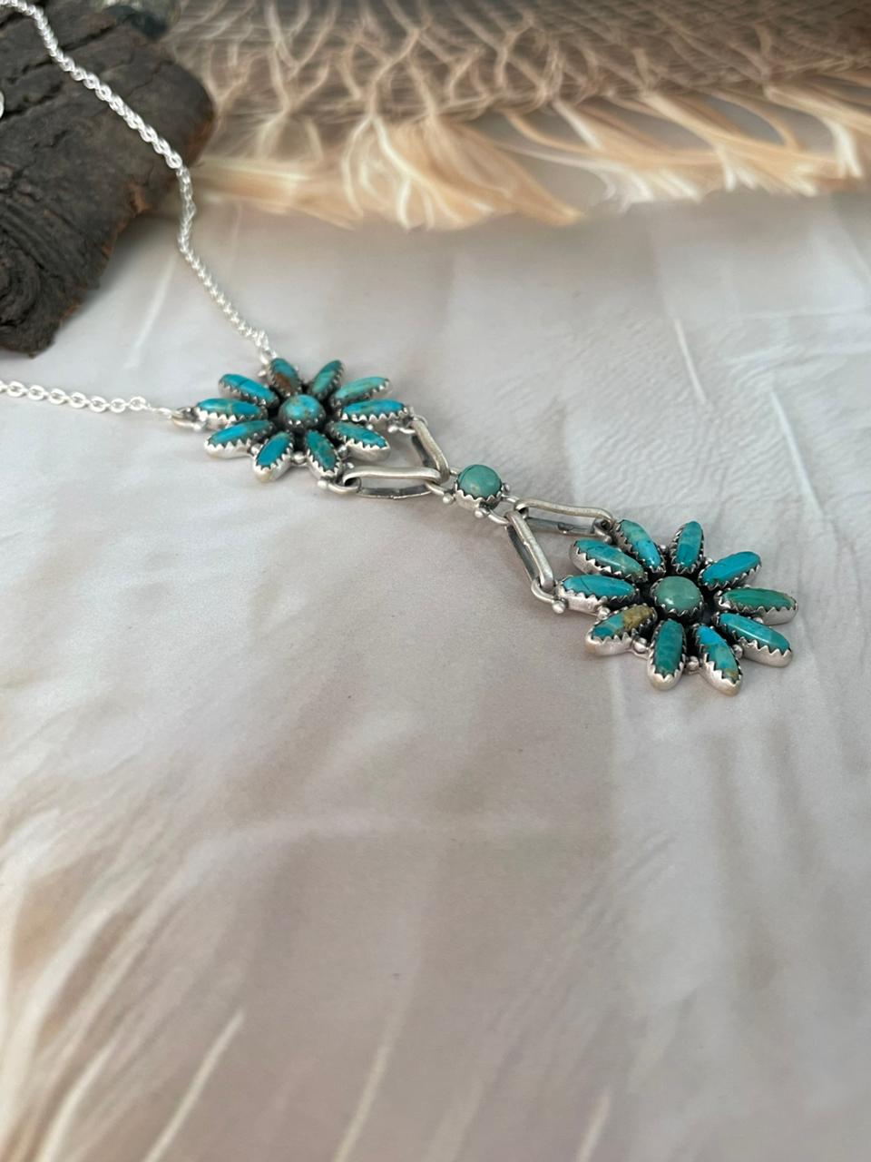 Handmade Sterling Silver Kingman Turquoise Necklace "Signed Nizhoni"
