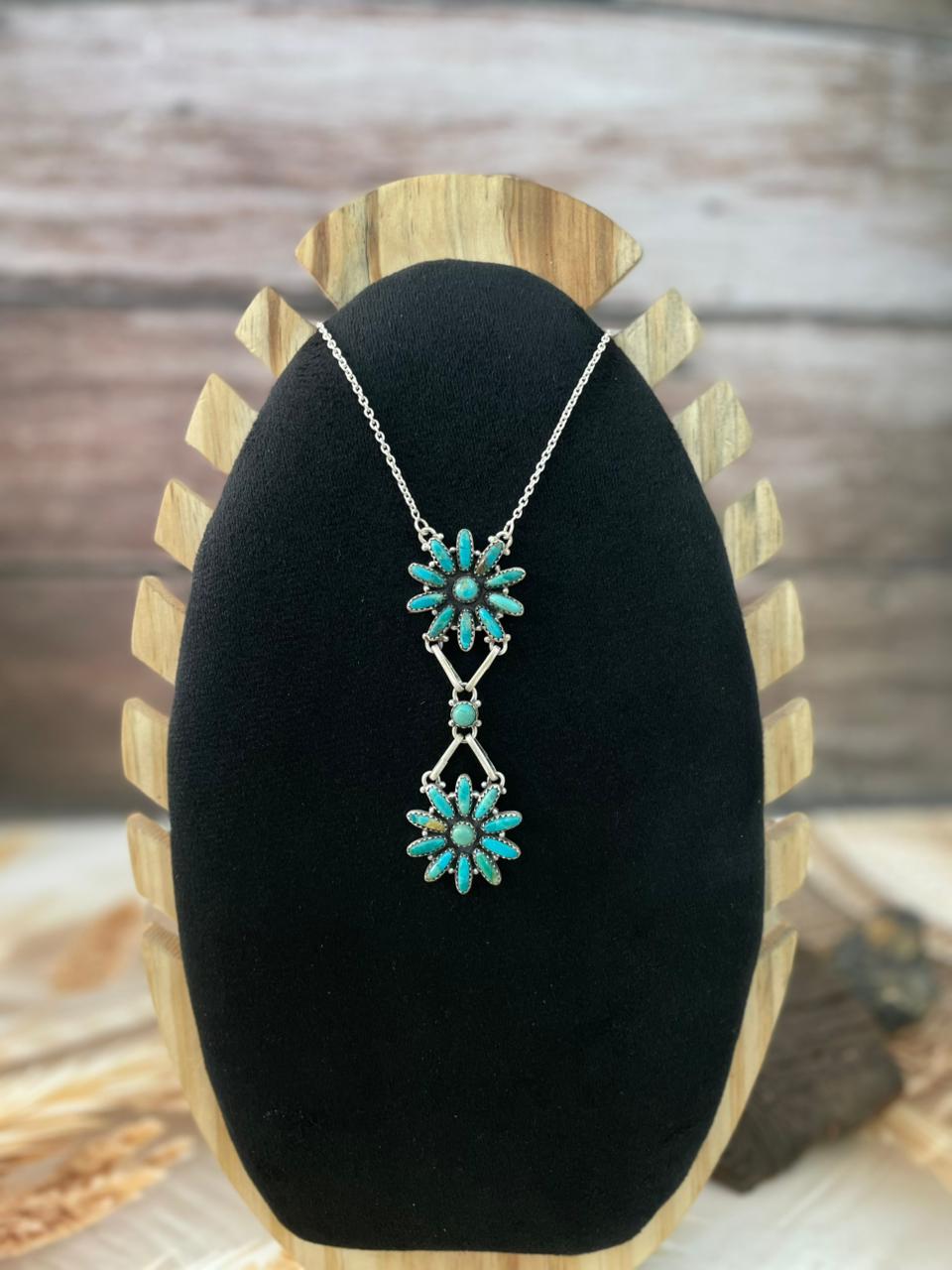 Handmade Sterling Silver Kingman Turquoise Necklace "Signed Nizhoni"