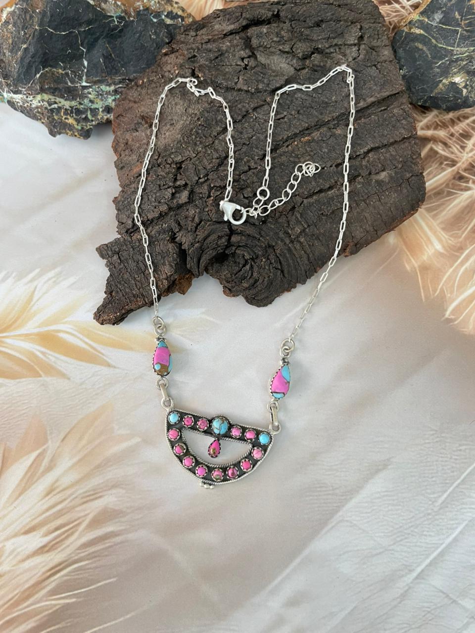 Handmade Sterling Silver Cotton Candy Necklace "Signed Nizhoni"