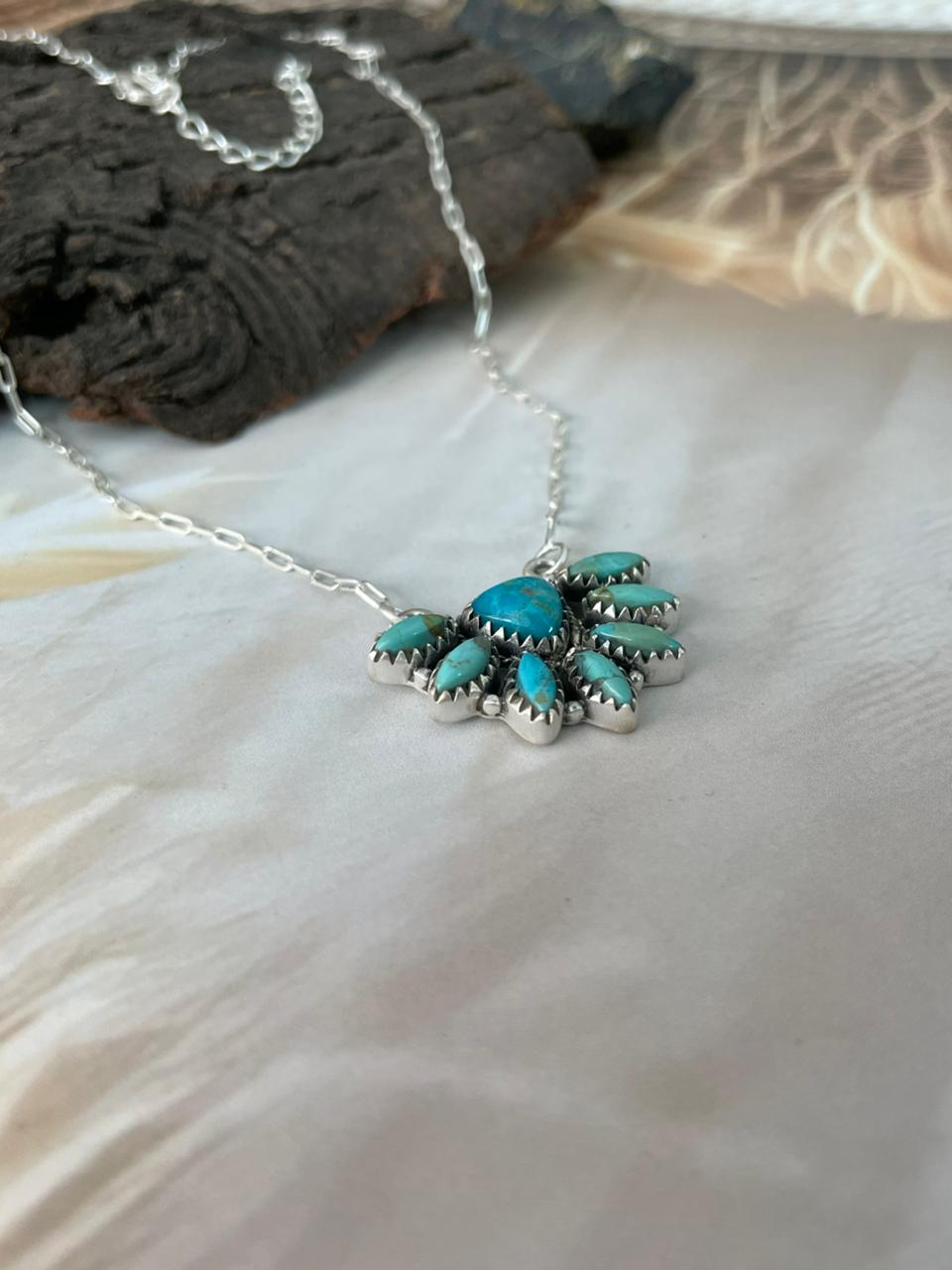 Handmade Sterling Silver Kingman Turquoise Necklace "Signed Nizhoni"