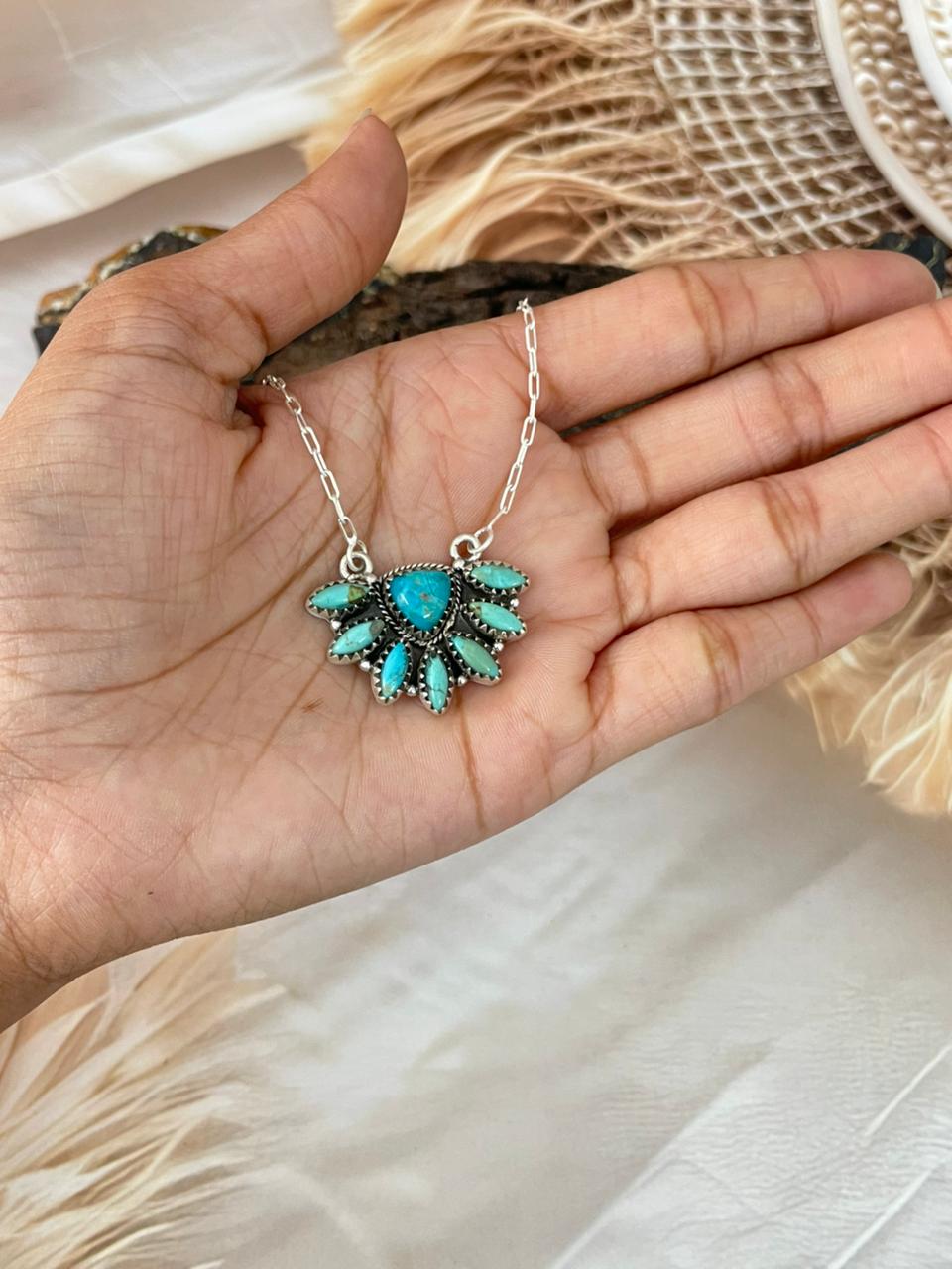 Handmade Sterling Silver Kingman Turquoise Necklace "Signed Nizhoni"