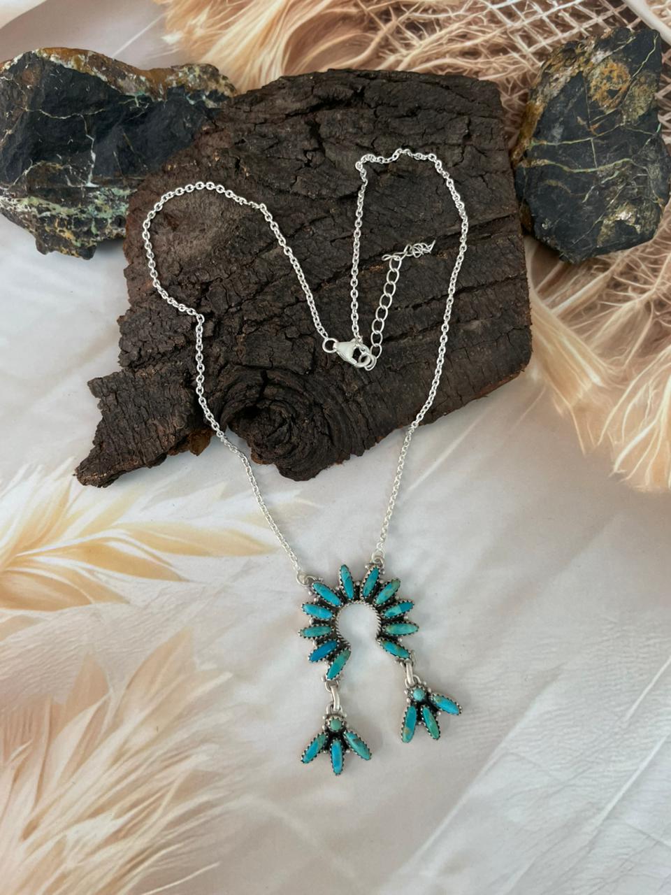 Handmade Sterling Silver Kingman Turquoise Naja Necklace "Signed Nizhoni"