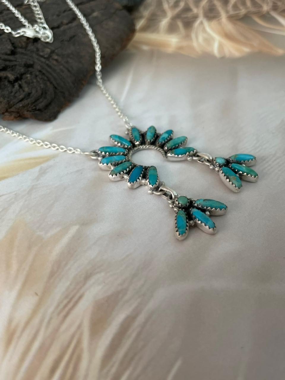 Handmade Sterling Silver Kingman Turquoise Naja Necklace "Signed Nizhoni"