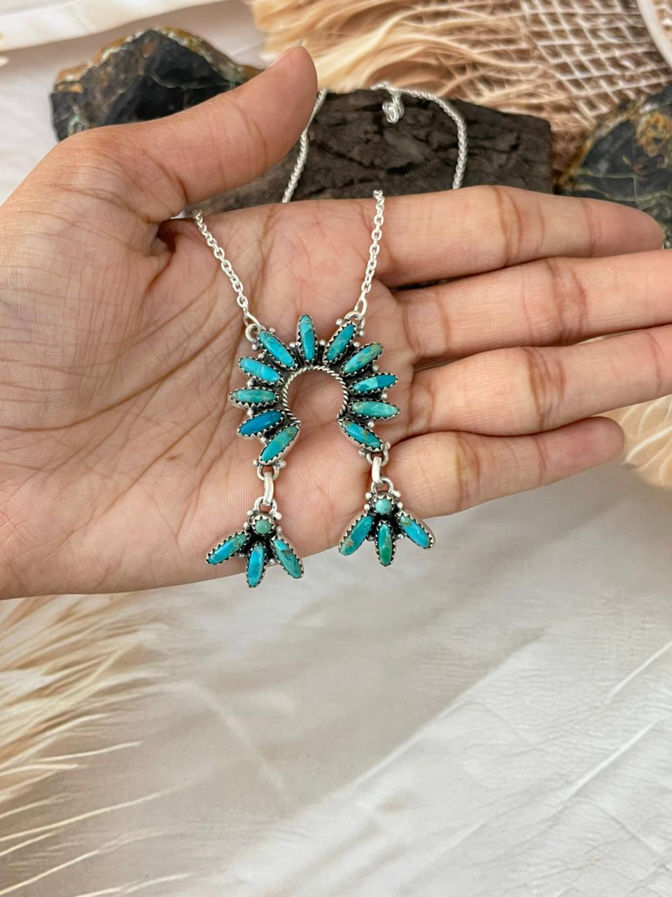 Handmade Sterling Silver Kingman Turquoise Naja Necklace "Signed Nizhoni"