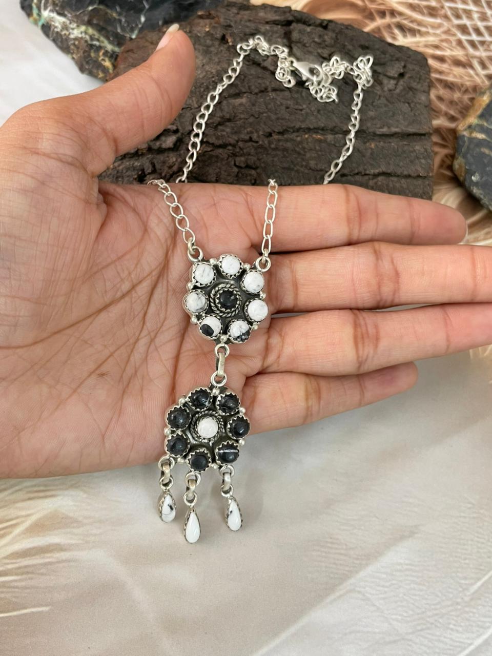 Handmade Sterling Silver White Buffalo Necklace "Signed Nizhoni"