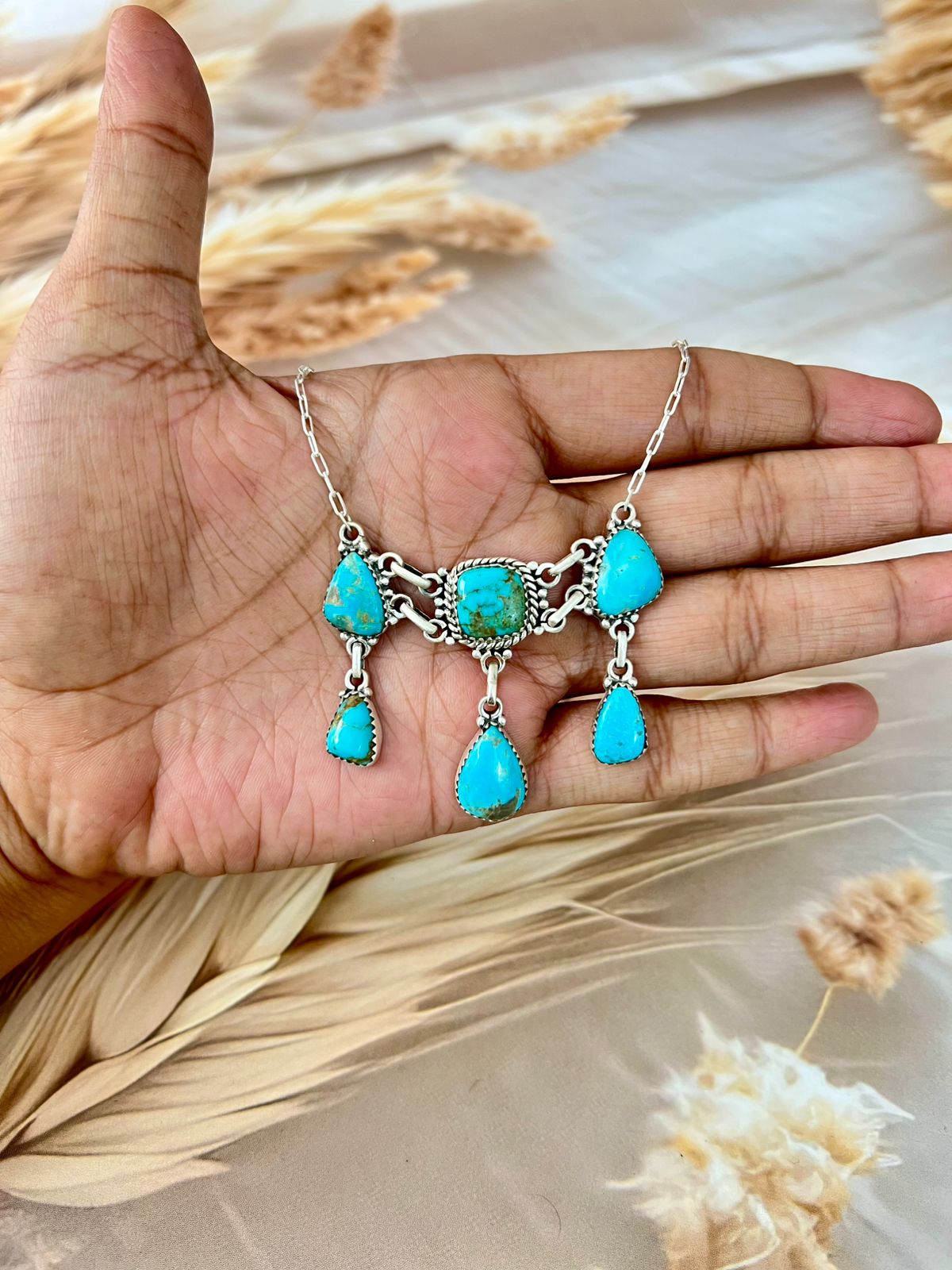 Handmade Sterling Silver Santa Maria Turquoise Necklace "Signed Nizhoni"