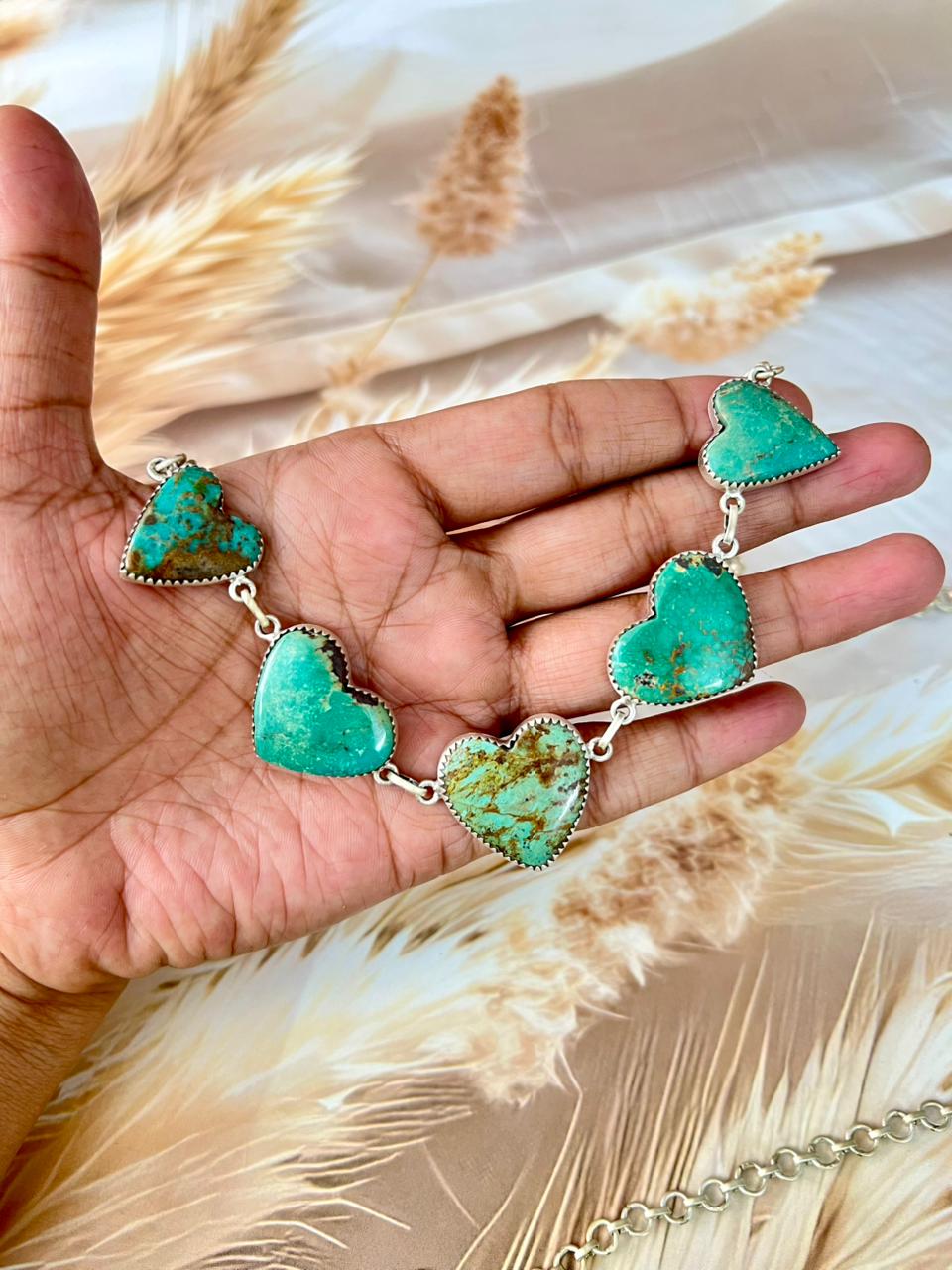 Handmade Sterling Silver Manassa Turquoise Choker Necklace "Signed Nizhoni"