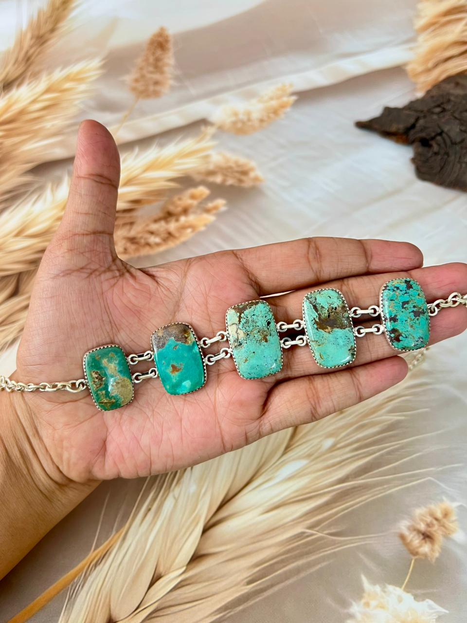 Handmade Sterling Silver Manassa Turquoise Choker Necklace "Signed Nizhoni"