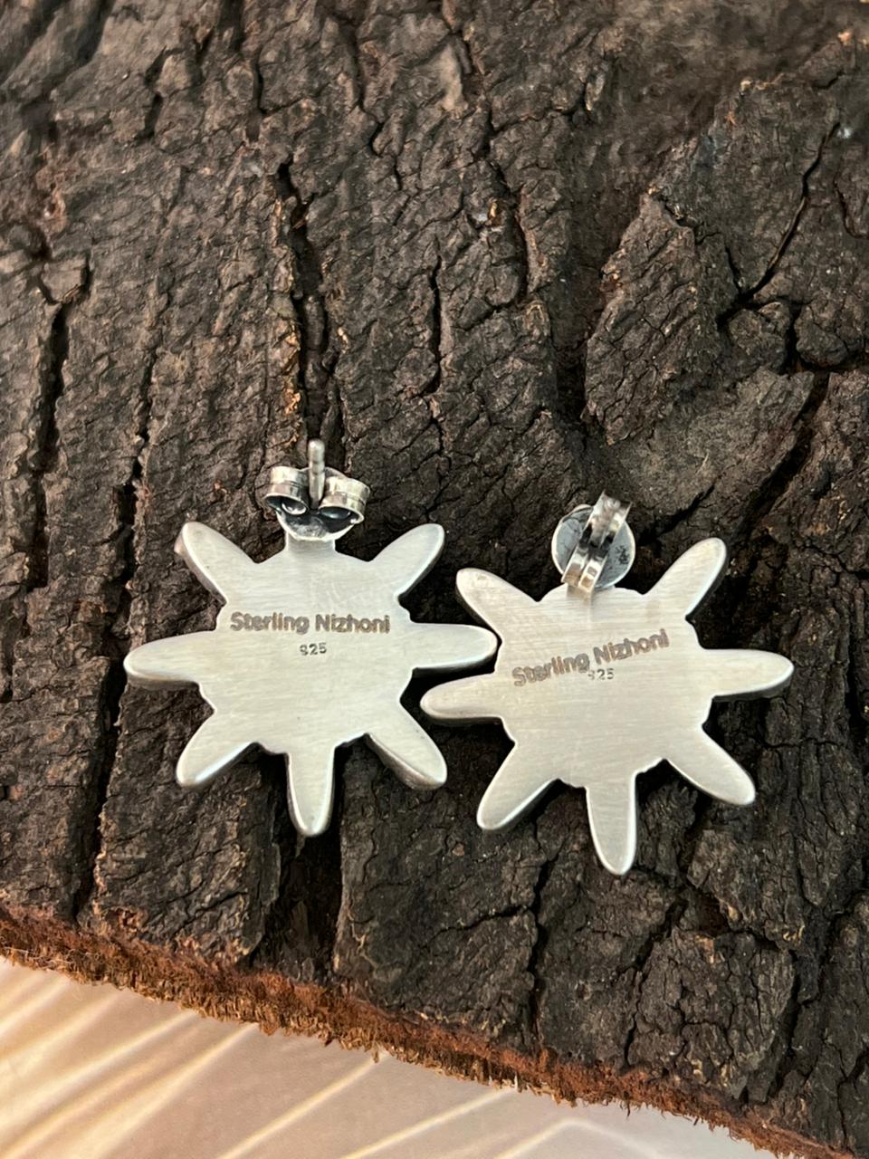 Handmade Sterling Silver Kingman Turquoise Post Studs Earrings "Signed Nizhoni"