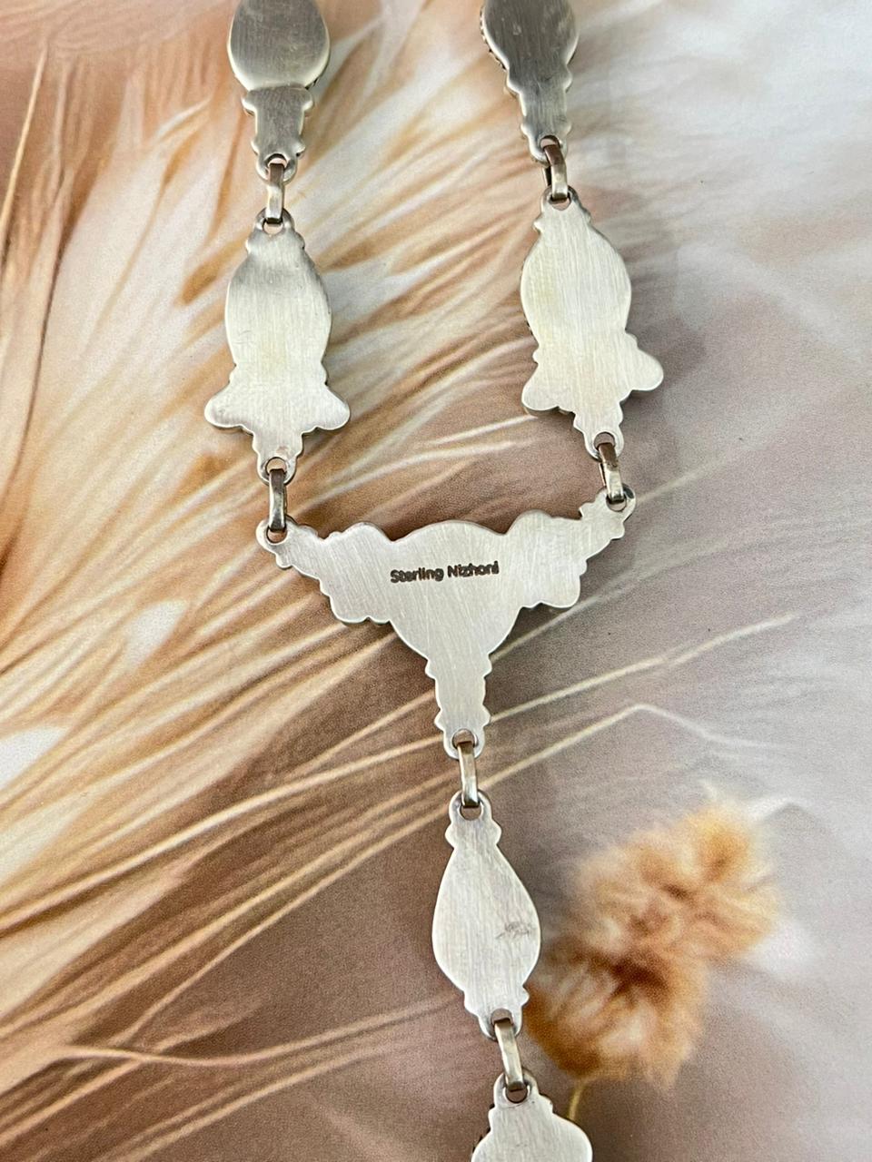 Handmade Sterling Silver Cotton Candy with Sierra Bella Turquoise Necklace "Signed Nizhoni"