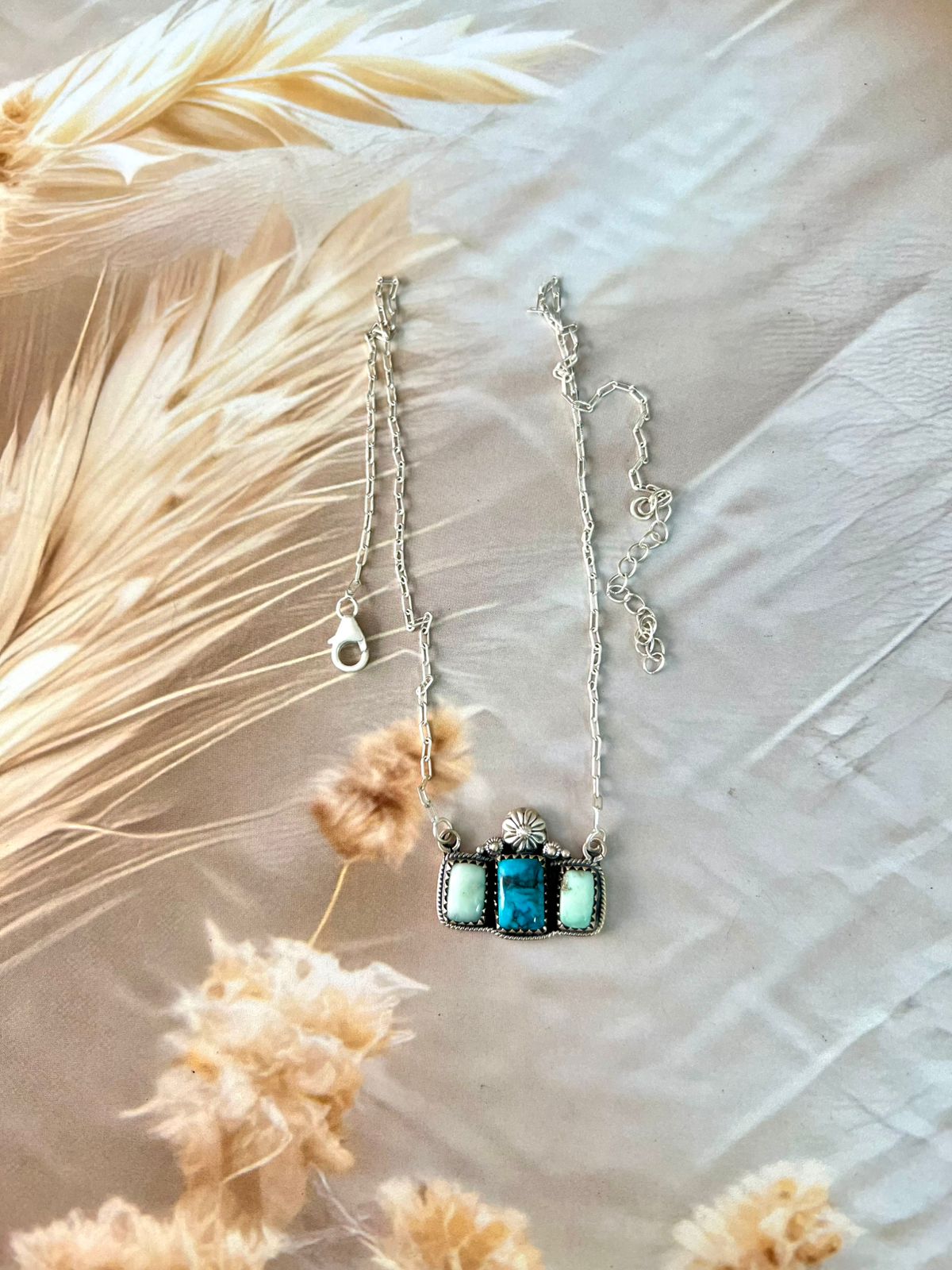 Handmade Sterling Silver Paloma with Arizona Blue Turquoise Necklace "Signed Nizhoni"