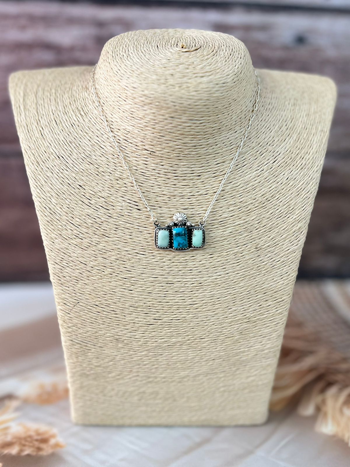 Handmade Sterling Silver Paloma with Arizona Blue Turquoise Necklace "Signed Nizhoni"