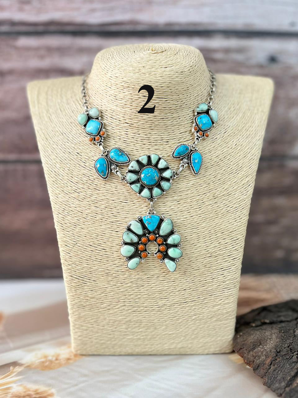 Handmade Sterling Silver Paloma with Sierra Bella Turquoise and Orange Mojave Necklace "Signed Nizhoni"